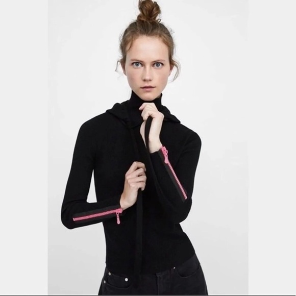 Zara Black Turtleneck Ribbed Hoodie - brand new with tags - Picture 2 of 6